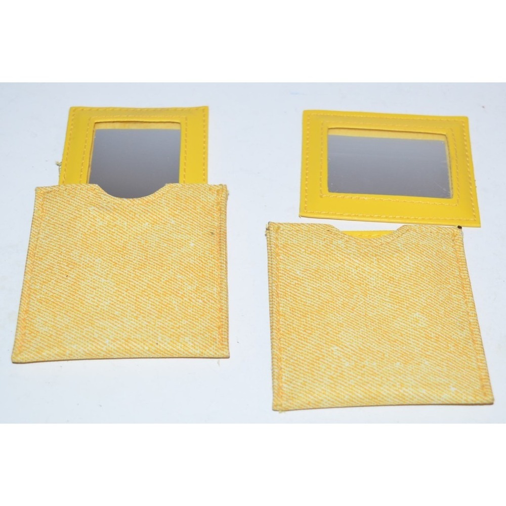 Vtg Clinique Bright Yellow Travel Purse Sliding Mirror pouch NOS Set of 2